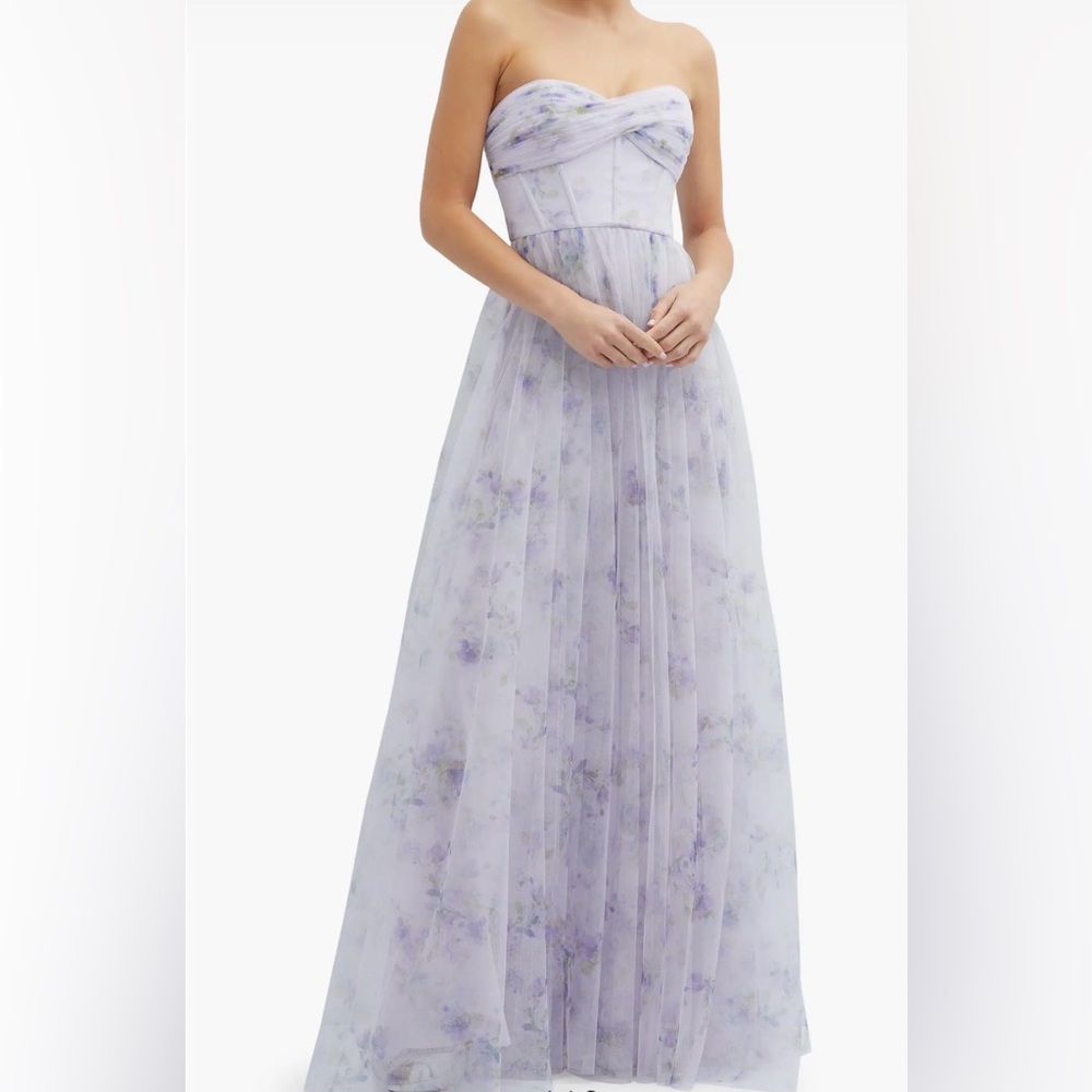 NEW Dessy Collection Style 3129FP Lilac Floral Tulle Strapless Gown, Size 16